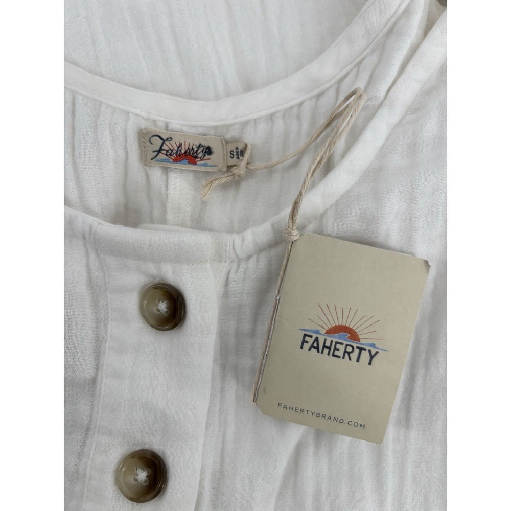 NWT Faherty Dream Cotton Gauze Jamesport Romper Sz S Shoulder Ties Beach $178 - Picture 3 of 8